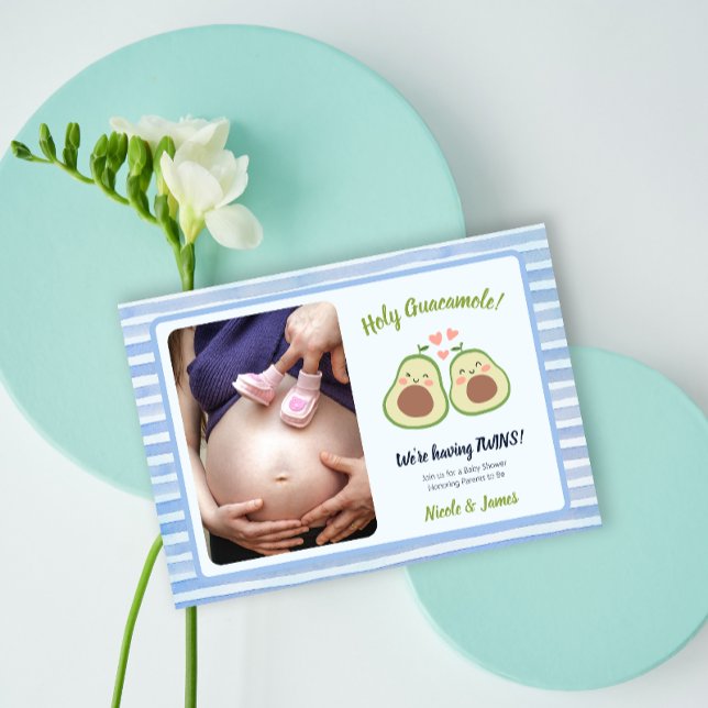 Invitación Baby Shower de gemelos neutrales de aguacate (Subido por el creador)