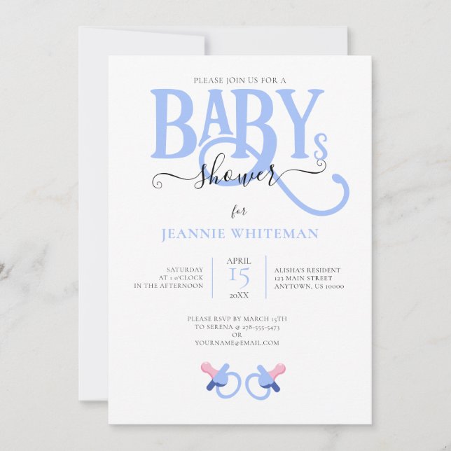 INVITACIÓN BABY SHOWER DE GEMELOS NIÑO AZUL CON CHUPETE   (Anverso)