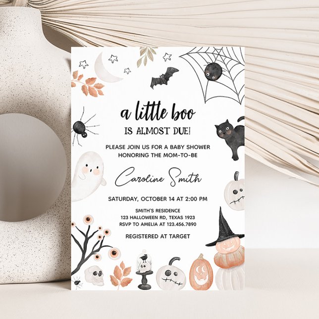 Invitación Baby Shower de género neutral con un pequeño Boo (Spooky Fall Baby Shower Invitation)