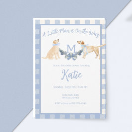 Invitación Baby Shower de Gingham azul y blanco