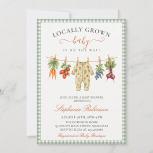 Invitación Baby Shower de Gingham Verde Salvia Cultivado Loca