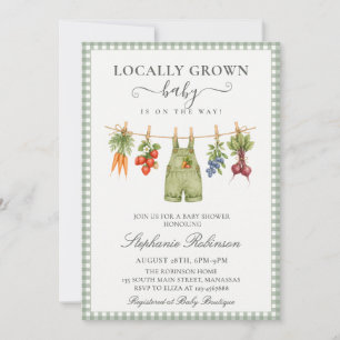 Invitación Baby Shower de Gingham Verde Salvia Cultivado Loca