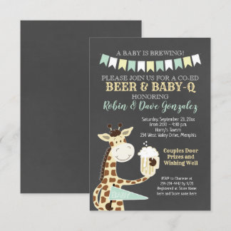 Invitación Baby Shower de Giraffe Baby-Q Couples
