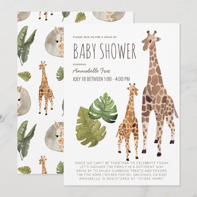 Invitación Baby Shower de Giraffe Safari sin género (Anverso / Reverso)