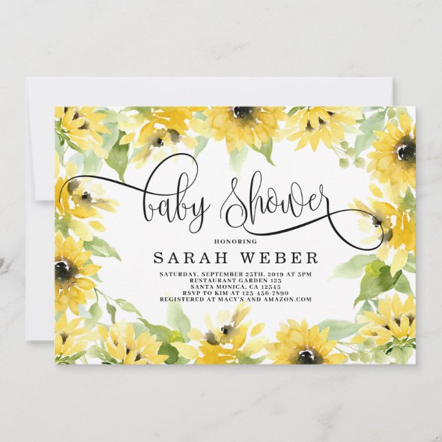 Invitación Baby Shower de girasol (Anverso)