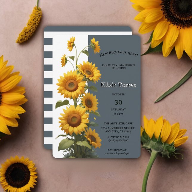 Invitación Baby Shower de girasol azul (Subido por el creador)