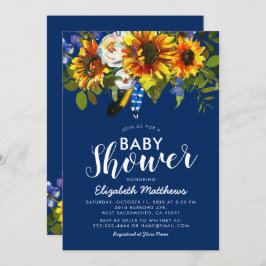 Invitación Baby Shower de girasol azul de la marina de boho r