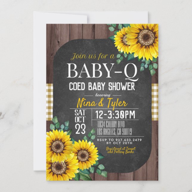 Invitación Baby Shower de girasol Baby-Q (Anverso)