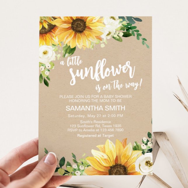 Invitación Baby Shower de girasol floral ruso (Rustic Sunflower Baby Shower Invitation)