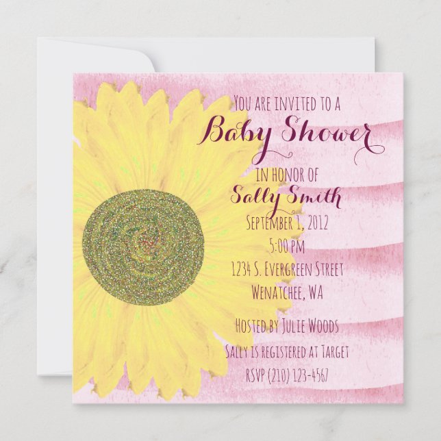 Invitación Baby Shower de girasol rosa y amarillo (Anverso)