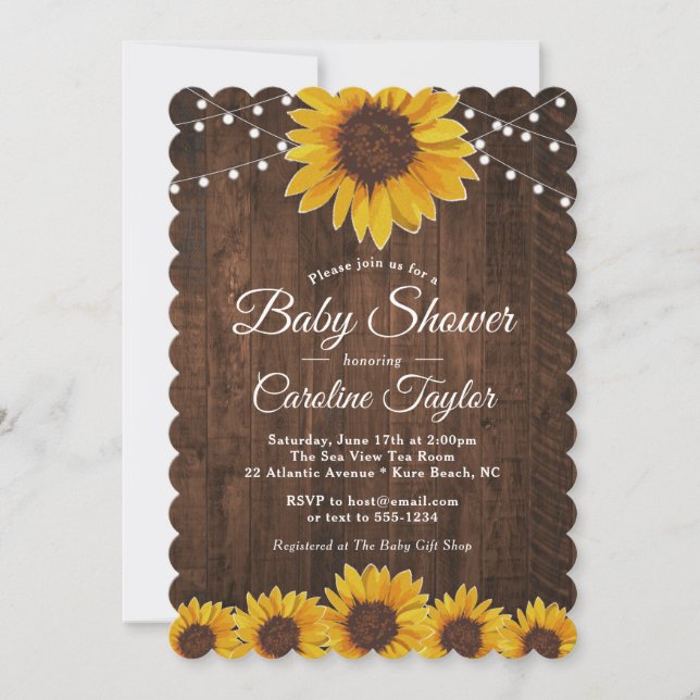Invitación Baby Shower de girasol rústico con cadenas (Anverso)