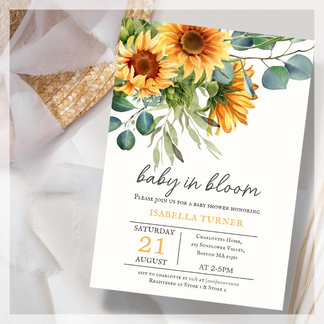 Invitación Baby Shower de girasol y eucalipto (Subido por el creador)
