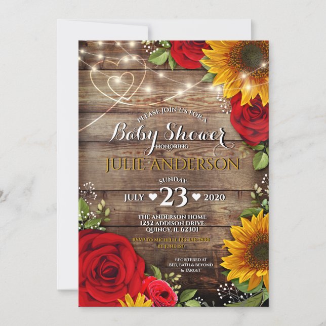 Invitación Baby Shower de girasol y ruso Rosa (Anverso)