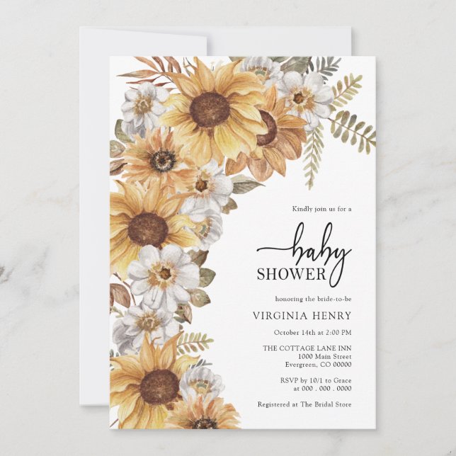 Invitación Baby Shower de Girasoles (Anverso)
