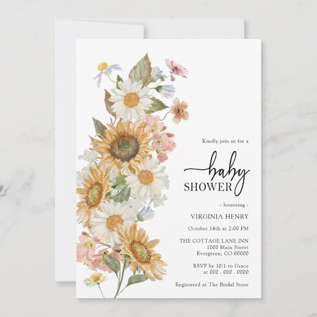 Invitación Baby Shower de Girasoles (Anverso)