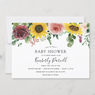 Invitación Baby Shower de girasoles y Rosas
