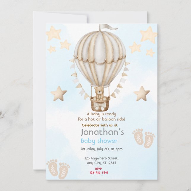 Invitación Baby Shower de globo aerostático (Anverso)