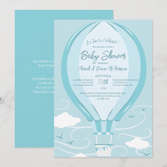 Invitación Baby Shower de globo aerostático (Anverso / Reverso)