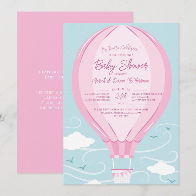 Invitación Baby Shower de globo aerostático (Anverso / Reverso)
