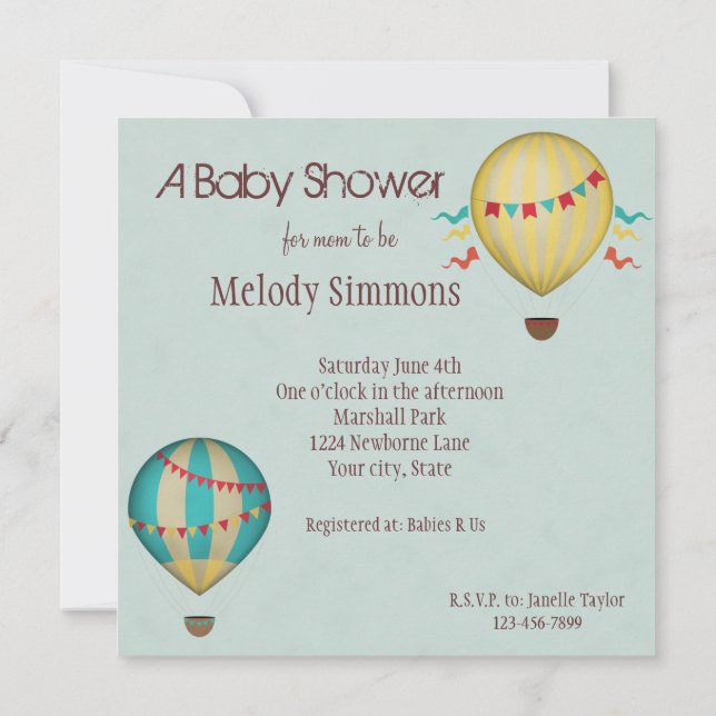 Invitación Baby Shower de globo aerostático (Reverso)