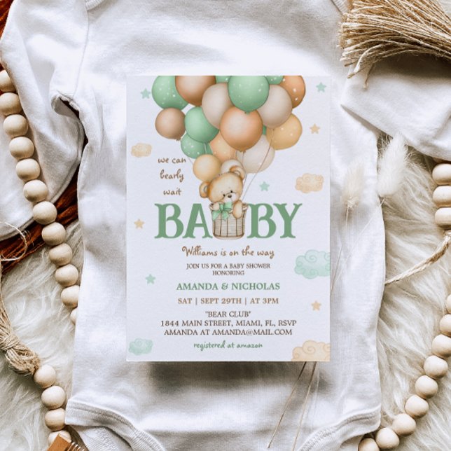 Invitación Baby Shower de globo aerostático Green Bear (Subido por el creador)