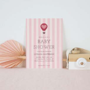 Invitación Baby Shower de globo aerostático Pastel de rosa