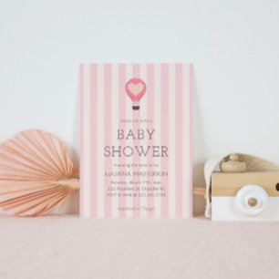 Invitación Baby Shower de globo aerostático Pastel de rosa