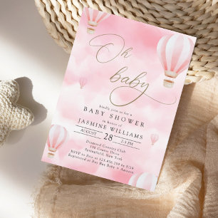 Invitación Baby Shower de globo aerostático rosa