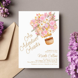 Invitación Baby Shower de globo aerostático rosa floral