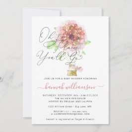 Invitación Baby Shower de globo aerostático rosa floral