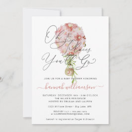 Invitación Baby Shower de globo aerostático rosa floral