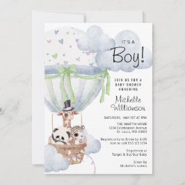 Invitación Baby Shower de globo aerostático Safari