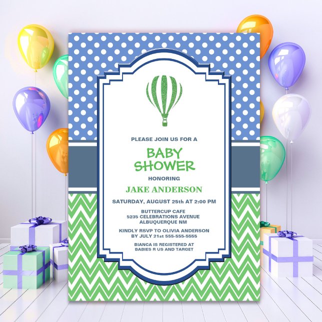 Invitación Baby Shower de globo aerostático verde (Subido por el creador)