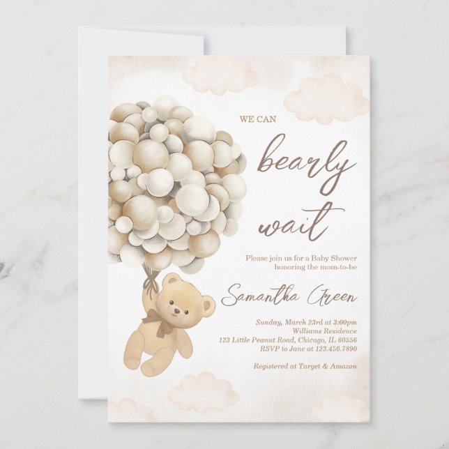 Invitación Baby Shower de globo Bear Brown (Anverso)