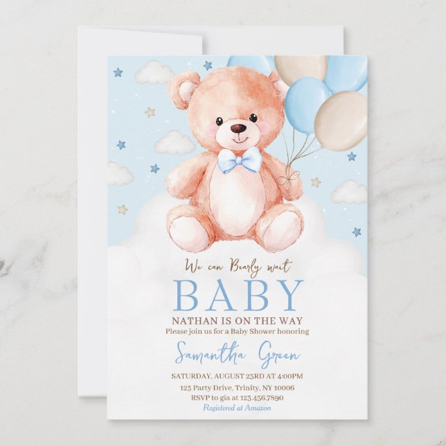 Invitación Baby Shower de globo Bear Brown (Anverso)