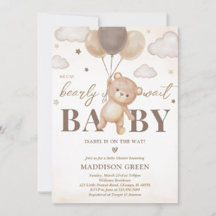 Invitación Baby Shower de globo Bear Brown