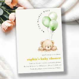 Invitación Baby Shower de globo Bearly Wait Neutral Verde
