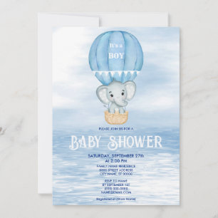 Invitación Baby Shower de globo de aire caliente de Elefante 