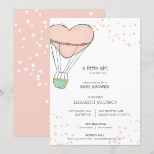 Invitación Baby Shower de globo de aire caliente rosa