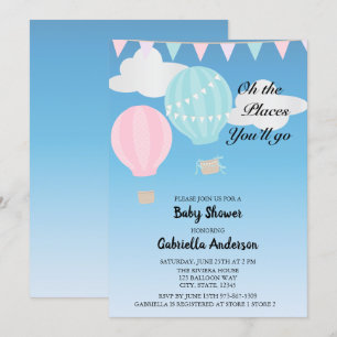 Invitación Baby Shower De Globo De Aire Caliente Rosa Y Azul