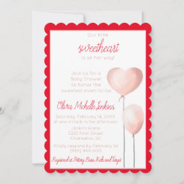 Invitación Baby Shower de globo de corazón rosado en vieira