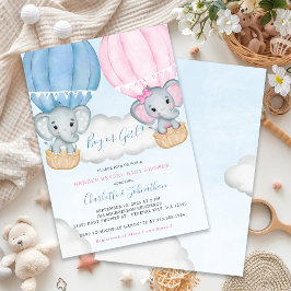 Invitación Baby Shower de globo de elefante revelado por géne