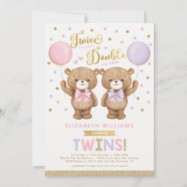 Invitación Baby Shower de globo de gemelos rosado morado Tedd