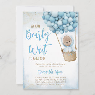 Invitación Baby Shower de globo de oso azul