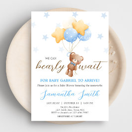 Invitación Baby Shower de globo de oso azul