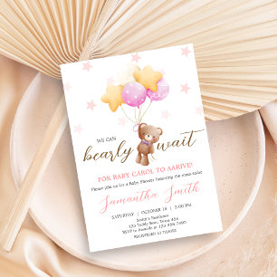 Invitación Baby Shower de globo de oso rosa