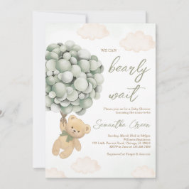 Invitación Baby Shower de globo de oso verde