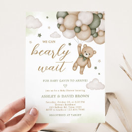 Invitación Baby Shower de globo de oso verde