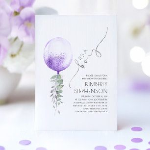 Invitación Baby Shower de globo de plata verde y morado