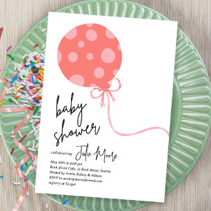 Invitación Baby Shower de globo de puntos de Polka rosa
